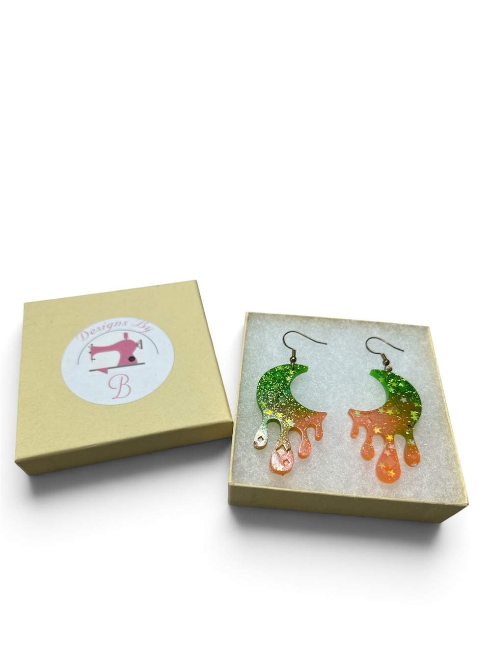 Green to Orange Ombre Drip Crescent Earrings